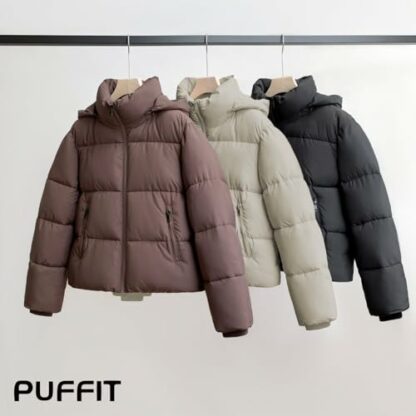 PUFFIT Women Puffer Jacket Hood Winter Water Repellent Wind-resistant Ladies Classic Quilted Padded Coat Big Pocket - Image 4