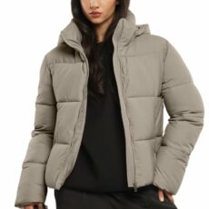PUFFIT Women Puffer Jacket Hood Winter Water Repellent Wind-resistant Ladies Classic Quilted Padded Coat Big Pocket