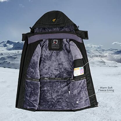 R RUNVEL Womens Waterproof Jacket Winter Warm Fleece Ski Jacket with Hood Windproof Camping Hiking Coat 4 R RUNVEL Womens Waterproof Jacket Winter Warm Fleece Ski Jacket with Hood Windproof Camping Hiking Coat - Image 4