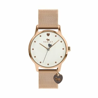 RADLEY Heart Dial Ladies Rose Gold Stainless Steel Mesh Strap Heart Charm Watch RY4368S - Image 2
