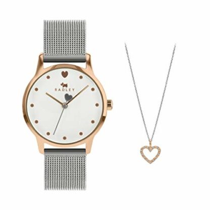 RADLEY Heart Dial Ladies Silver Stainless Steel Mesh Strap Contrast Hand Watch with Heart Necklace RY4411A 3 RADLEY Heart Dial Ladies Silver Stainless Steel Mesh Strap Contrast Hand Watch with Heart Necklace RY4411A - Image 3