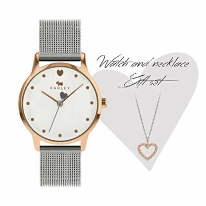 RADLEY Heart Dial Ladies Silver Stainless Steel Mesh Strap Contrast Hand Watch with Heart Necklace RY4411A 2 RADLEY Heart Dial Ladies Silver Stainless Steel Mesh Strap Contrast Hand Watch with Heart Necklace RY4411A - Image 2