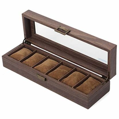 READAEER Vintage Watch Holder Box, Faux Wood Grain Pu Leather Watch Case, Dustproof Watch Case with Crystal Clear Display Window, Soft Removable Cushion, Vintage Metal Clip Lock. 2 READAEER Vintage Watch Holder Box, Faux Wood Grain Pu Leather Watch Case, Dustproof Watch Case with Crystal Clear Display Window, Soft Removable Cushion, Vintage Metal Clip Lock. - Image 2