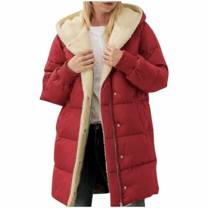 RLEHJN Fleece Jacket Women Long UK Sale Clearance, Ladies Winter Coat Long Sherpa Fleece Lined Hoodie Fluffy Warm Quilts Jacket Full Zip Thicken Padded Jacket Casual Plain Overcoat with Pocket - Image 3