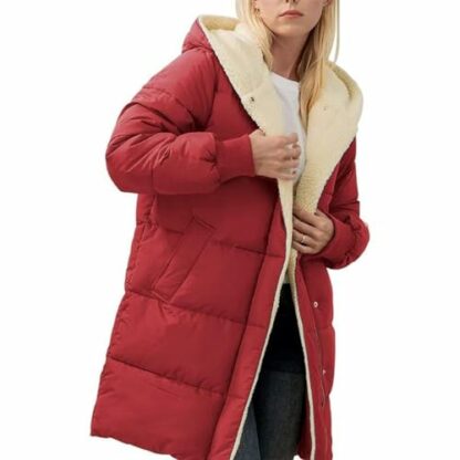 RLEHJN Fleece Jacket Women Long UK Sale Clearance, Ladies Winter Coat Long Sherpa Fleece Lined Hoodie Fluffy Warm Quilts Jacket Full Zip Thicken Padded Jacket Casual Plain Overcoat with Pocket - Image 4