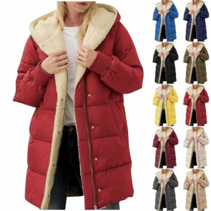 RLEHJN Fleece Jacket Women Long UK Sale Clearance, Ladies Winter Coat Long Sherpa Fleece Lined Hoodie Fluffy Warm Quilts Jacket Full Zip Thicken Padded Jacket Casual Plain Overcoat with Pocket - Image 2