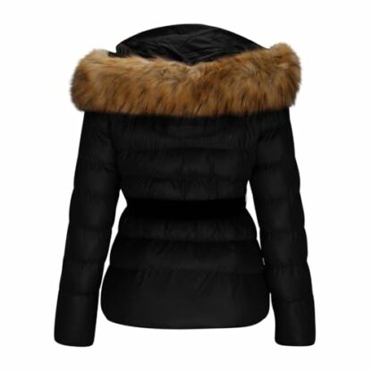 RLEHJN Winter Jackets for Women UK, Womens Parka Coat Sale Clearance Cropped Quilted Jacket Full Zip Warm Padded Coat with Faux Fur Trim Hood Overcoat Hoodies Thickened Cotton Outerwear Black, Coffee - Image 4