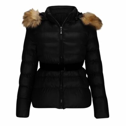 RLEHJN Winter Jackets for Women UK, Womens Parka Coat Sale Clearance Cropped Quilted Jacket Full Zip Warm Padded Coat with Faux Fur Trim Hood Overcoat Hoodies Thickened Cotton Outerwear Black, Coffee - Image 2