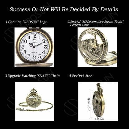 SIBOSUN 3D Steam Train Design Half Hunter Pocket Watch with Chain Quartz Movement for Men Women - Image 4