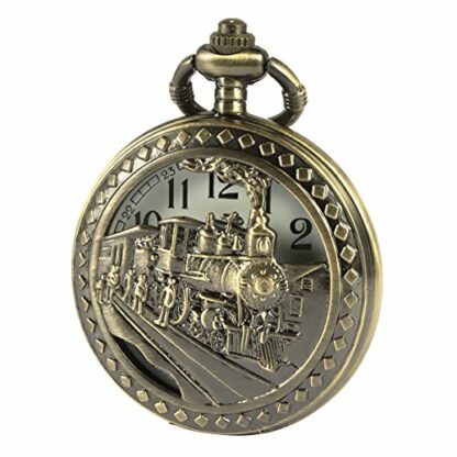 SIBOSUN 3D Steam Train Design Half Hunter Pocket Watch with Chain Quartz Movement for Men Women - Image 2