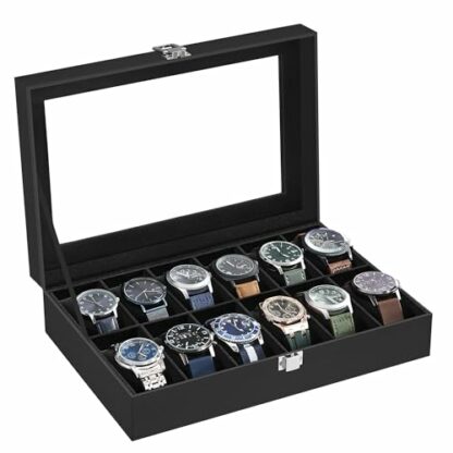 SONGMICS Watch Box with 12 Slots, Watch Case with Glass Lid - Image 2