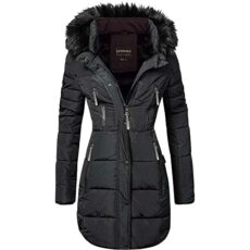 Spindle Womens Designer Long Fur Parka Hooded Jacket Quilted Winter Padded Coat Zip Pockets