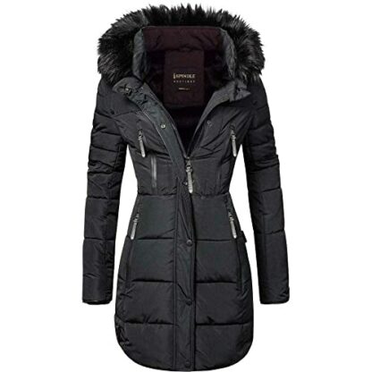 Spindle Womens Designer Long Fur Parka Hooded Jacket Quilted Winter Padded Coat Zip Pockets - Image 2