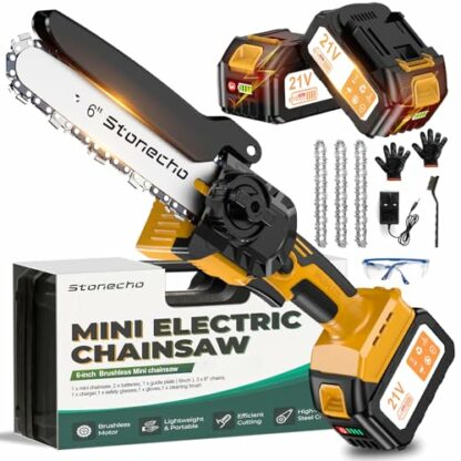 Stonecho Mini Chainsaw 6 Inch, 2x4000mAh Battery Chainsaw, Brushless Motor Mini Chainsaw Cordless, 36.5FT/S Chain Speed Portable Handheld Electric Mini Chainsaw for Garden Tree Branch Cutting 3 Chains 2 Stonecho Mini Chainsaw 6 Inch, 2x4000mAh Battery Chainsaw, Brushless Motor Mini Chainsaw Cordless, 36.5FT/S Chain Speed Portable Handheld Electric Mini Chainsaw for Garden Tree Branch Cutting 3 Chains - Image 2