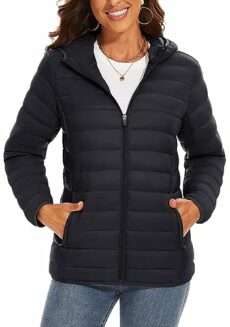 TACVASEN Women's Lightweight Puffer Jacket Quilted Padded Down Jacket with Hood Pockets Waterproof Warm Winter Coat