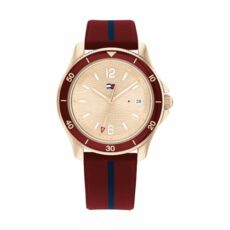 Tommy Hilfiger Analogue Quartz Watch for Women with Burgundy Silicone Bracelet - 1782510