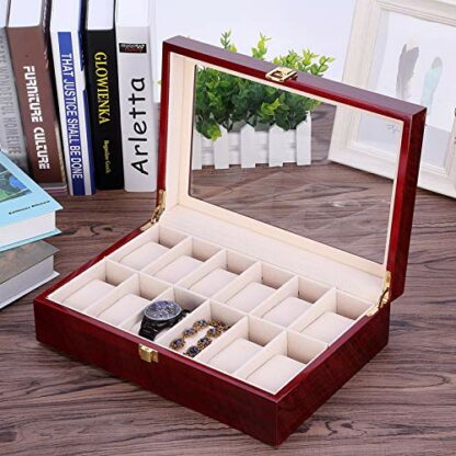 Uten Wooden Watch Box Display Organizer Case Storage Holder 12 Grids - Image 3