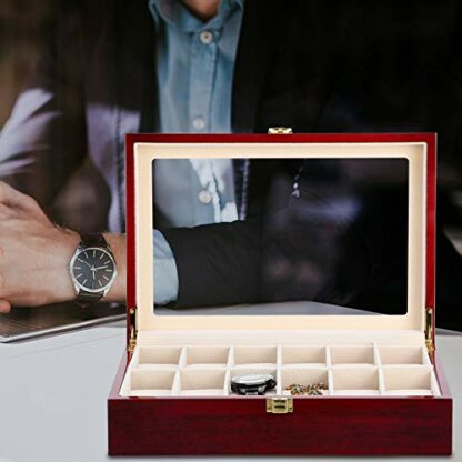Uten Wooden Watch Box Display Organizer Case Storage Holder 12 Grids - Image 4
