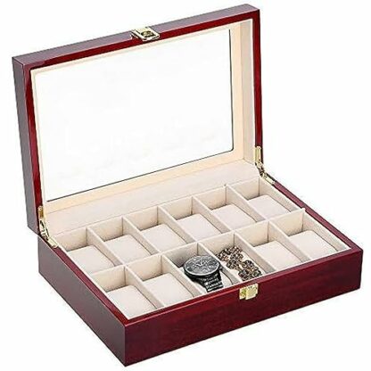 Uten Wooden Watch Box Display Organizer Case Storage Holder 12 Grids - Image 2