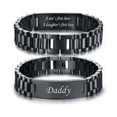 VNOX Engraved Daddy Gifts Mens Bracelets : Custom Masculine Link Bracelet Black Stainless Steel Personalised DAD Link Chain Bracelet Birthday Christmas Father Day Jewelry Gift for Men DAD Father