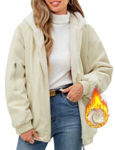 Vancavoo Winter Coats for Women Short Padded Coat Warm Fleece Lined Fluffy Double-sided Wearable Loose Hoodies Zipper Outdoor Jackets Thicken Long Sleeves Casual Cardigans with Pockets