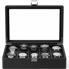 Vlando Watch Storage Box, Leather Wooden Travel Watch Display Case Holder Organizer Box with 6 Removable Watch Pillow for Jewellry, Watch, Accessories- Gift for Man, Women, Husband