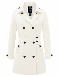 Wantdo Women's Shoulder Epaulets Belted Trench Coat Windproof Button Fastening Coats Double-Breasted Slim Fit Jackets