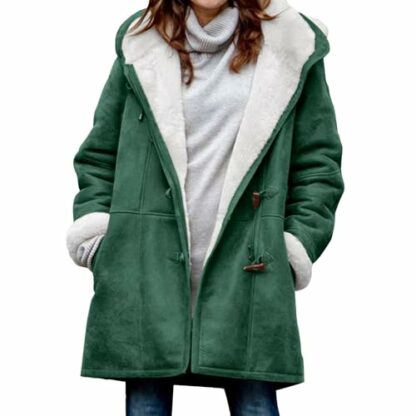 Women Coats Winter Plus Size Ladies Fleece Lined Distressed Jacket Hoodies Pocket Woolen Horn Button Casual Warm Jacket Trench Coats Windbreak Thicken Faux Suede Hooded Overcoats 2 Women Coats Winter Plus Size Ladies Fleece Lined Distressed Jacket Hoodies Pocket Woolen Horn Button Casual Warm Jacket Trench Coats Windbreak Thicken Faux Suede Hooded Overcoats - Image 2