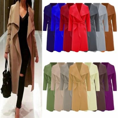 Women Long Waterfall Italian Duster Coat, Ladies Long Sleeve Oversized French Belted Trench Open Jacket, Adult Celebrity Winter Cardigan Cape With Pockets UK Plus Size 8-22 - Image 3