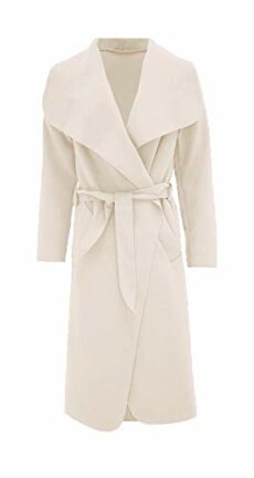 Women Long Waterfall Italian Duster Coat, Ladies Long Sleeve Oversized French Belted Trench Open Jacket, Adult Celebrity Winter Cardigan Cape With Pockets UK Plus Size 8-22