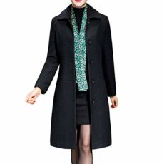 Womens Lapel Wool Blend Trench Coats Single Breasted Winter Long Overcoat Outwear Casual Pea Coat
