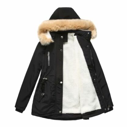 YFFUSHI Women Warm Faux Fur Hooded Jacket Long Sleeves Fleece Lined Winter Coat Fashion Winter Parka Outerwear 4 YFFUSHI Women Warm Faux Fur Hooded Jacket Long Sleeves Fleece Lined Winter Coat Fashion Winter Parka Outerwear - Image 4