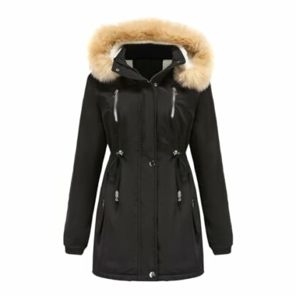 YFFUSHI Women Warm Faux Fur Hooded Jacket Long Sleeves Fleece Lined Winter Coat Fashion Winter Parka Outerwear 2 YFFUSHI Women Warm Faux Fur Hooded Jacket Long Sleeves Fleece Lined Winter Coat Fashion Winter Parka Outerwear - Image 2