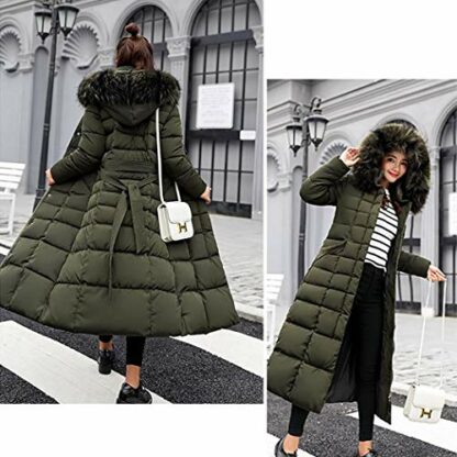 kisshes Women Ladies Long Padded Puffer Coat Winter Warm Cotton Quilted Jacket Parka with Removable Faux Fur Hood - Image 3