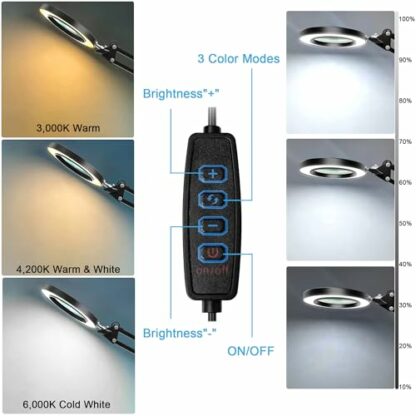 10X Magnifier Desk Lamp, 2-in-1 LED Magnifying Glass with Light and Clamp, Hands-Free Lighted Magnifier with 3 Color Modes for Craft Hobby Nail Repair Reading Close Works (Clamp) 4 10X Magnifier Desk Lamp, 2-in-1 LED Magnifying Glass with Light and Clamp, Hands-Free Lighted Magnifier with 3 Color Modes for Craft Hobby Nail Repair Reading Close Works (Clamp) - Image 4