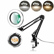 10X Magnifier Desk Lamp, 2-in-1 LED Magnifying Glass with Light and Clamp, Hands-Free Lighted Magnifier with 3 Color Modes for Craft Hobby Nail Repair Reading Close Works (Clamp)