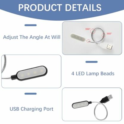 2PCS USB LED Light Lamp, USB Reading Light Portable LED Flexi-lamp Adjust Angle Gooseneck Flexible Mini LED Lights Warm Yellow Light for Power Bank PC Laptop Keyboard Computer and Other USB Devices 4 2PCS USB LED Light Lamp, USB Reading Light Portable LED Flexi-lamp Adjust Angle Gooseneck Flexible Mini LED Lights Warm Yellow Light for Power Bank PC Laptop Keyboard Computer and Other USB Devices - Image 4
