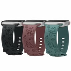 3 Pack Soft Silicone Bands - Floral Butterfly Engraved Smart Watch Waterproof Band - Compatible with Apple Watch Band Ultra 38mm 40mm 41mm 42mm 44mm 45mm 49mm for Women Men, Sport Strap for iWatch