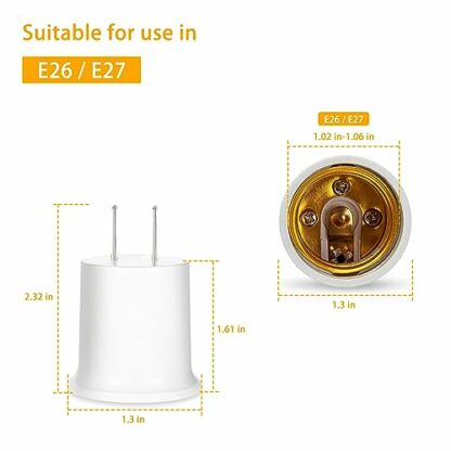 （4PACK） E26/e27 Socket Adapter Converts Outlet to Lamp Socket, 660 Watt, 125 Volt,AC Plug to E26 Two Outlet Light Socket Adapter,White - Image 3