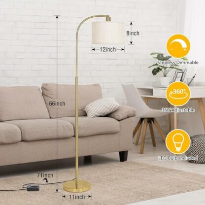 AONELAS Boncoo LED Arc Floor Lamp Fully Dimmable Modern Standing Lamp with Adjustable Drum Shade, Golden Tall Pole Reading Lamp Corner Light for Living Room Bedroom Study Room, LED Bulb Included 2 AONELAS Boncoo LED Arc Floor Lamp Fully Dimmable Modern Standing Lamp with Adjustable Drum Shade, Golden Tall Pole Reading Lamp Corner Light for Living Room Bedroom Study Room, LED Bulb Included - Image 2