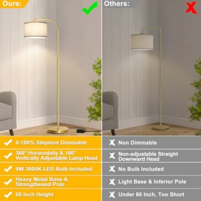 AONELAS Boncoo LED Arc Floor Lamp Fully Dimmable Modern Standing Lamp with Adjustable Drum Shade, Golden Tall Pole Reading Lamp Corner Light for Living Room Bedroom Study Room, LED Bulb Included 3 AONELAS Boncoo LED Arc Floor Lamp Fully Dimmable Modern Standing Lamp with Adjustable Drum Shade, Golden Tall Pole Reading Lamp Corner Light for Living Room Bedroom Study Room, LED Bulb Included - Image 3
