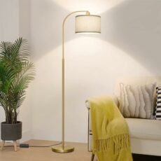 AONELAS Boncoo LED Arc Floor Lamp Fully Dimmable Modern Standing Lamp with Adjustable Drum Shade, Golden Tall Pole Reading Lamp Corner Light for Living Room Bedroom Study Room, LED Bulb Included
