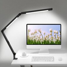 AONELAS LED Desk Lamp with Clamp, Architect Desk Lamp with Dual Light and Adjustable Swing Arm, Clip-on Eye-Care 4 CCT Modes & 5 Brightness Levels Table Light Modern Desk Light for Dorm Home Office