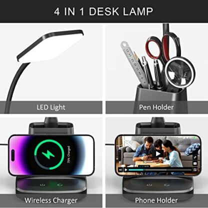 AONELAS Vicsoon Desk Lamp with Wireless Charger, LED Desk Lamps for Home Office, 800 Lumens, Small Desk Lamp with Pen Holder, Flexible Arm, 3 Modes, Dimming, Touch Lamp for College Dorm Room - Image 3