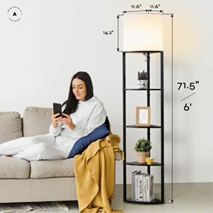 ATAMIN Alvis Edge 72" Floor Lamps for Living Room Decor, Tall Lamp for Bedroom, Modern Corner Shelf Lamp, Sturdy Floor Lamp with Shelves, Standing Lamp with Book Shelves, LED Lamp Shelf (Black) - Image 3