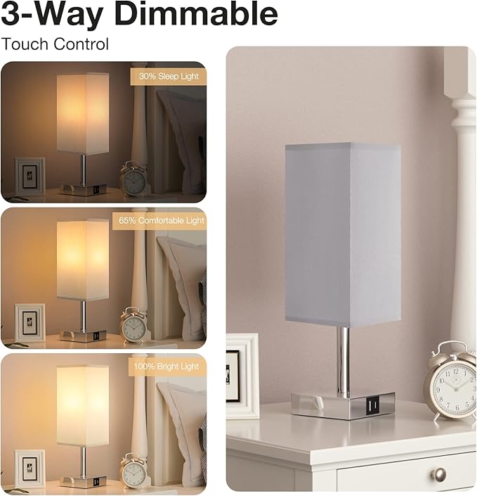 Aooshine Dimmable Bedside Lamps, Touch Control Table Lamp with USB A+C Charging Ports Aooshine Dimmable Bedside Lamps, Touch Control Table Lamp with USB A+C Charging Ports