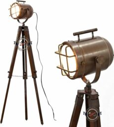 Armor House Modern Vintage Spotlight Nautical Maritime Collectible Searchlight with Wooden Tripod Base Stand for Living Room, Bedroom, Home & Office Decor