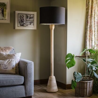 Arthur Cameron - Dowend Hand-Carved Wooden Floor Lamp with Black Cotton Shade - This Rustic Floor Standing Lamp is Perfect for Illuminating Any Bedroom, Living Room, Office, Workspace or Hallway - Image 3