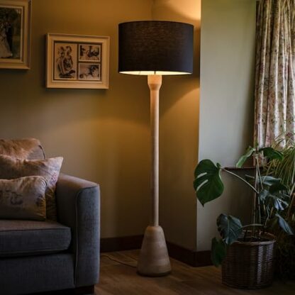 Arthur Cameron - Dowend Hand-Carved Wooden Floor Lamp with Black Cotton Shade - This Rustic Floor Standing Lamp is Perfect for Illuminating Any Bedroom, Living Room, Office, Workspace or Hallway - Image 4