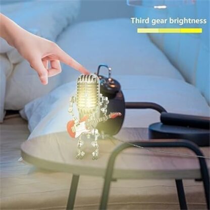 Ashopfun Vueeze Mic Rockbot,Sherum Mic Rockbot,Dotmalls Mic Rockbot,Retro Style Microphone Robot Table Lamp,Holding Guitare Vintage Night Light,MMicrophone Guitar Robot Lamp with Mini Guitar - Image 4